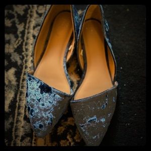 Blue Crushed Velvet Flats